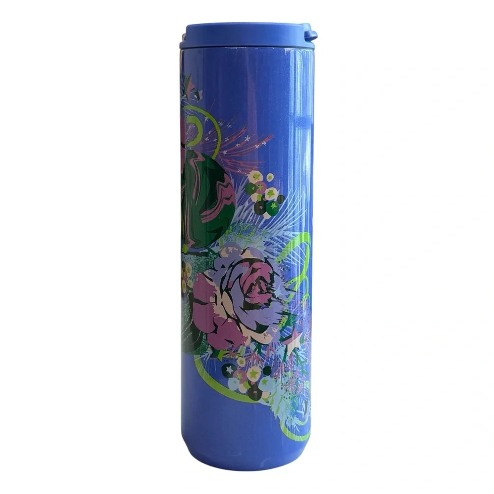 Starbucks Exclusive 2023 Holiday Blue Floral Wreath Plastic Water Bottle 20 oz